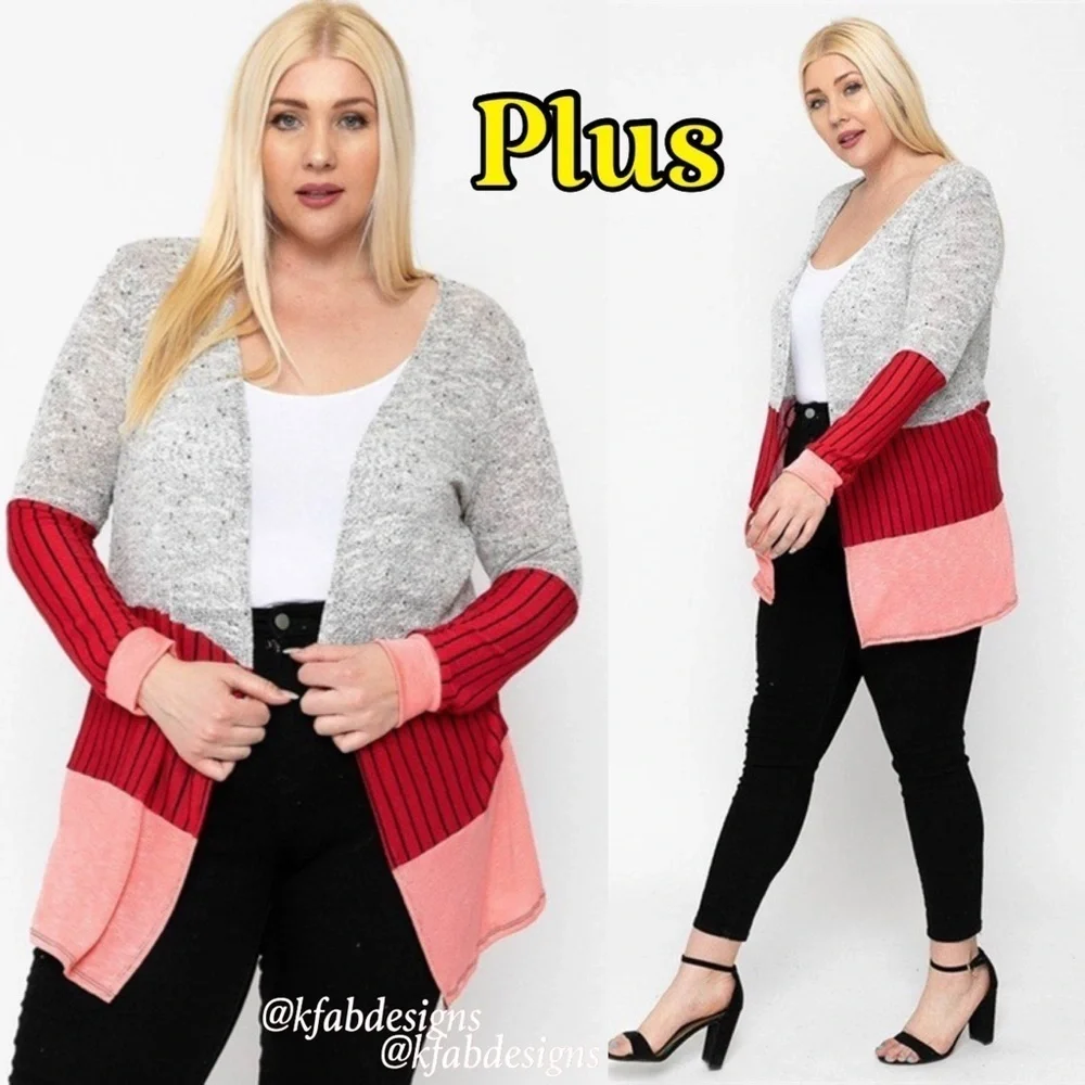 LAST Few! Plus Size Lightweight Silver/Red Coral So Soft Lightweight Cardigan! - Picture 2 of 9